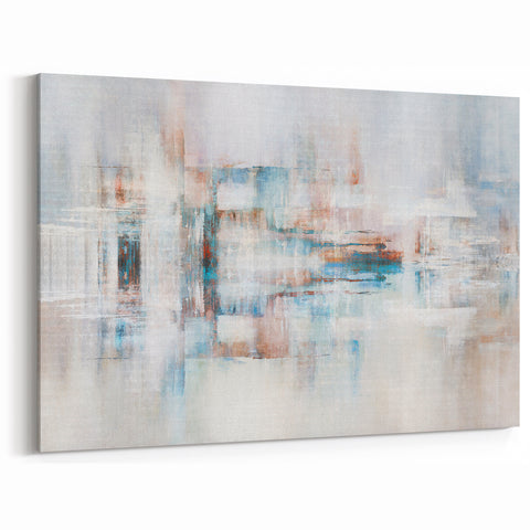 Subtle Abstract Strokes Art with Soft Blues, Rust, and White Accents