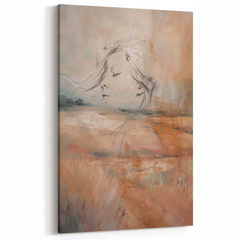 Abstract Minimalist Portrait Art - Elegant Dreamy Wall Decor in Soft Tones