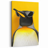 Cool Penguin Art - Vibrant Yellow Wall Decor with Sunglasses
