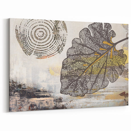 Nature-Inspired Abstract Art with Leaf, Ring, and Earthy Tones