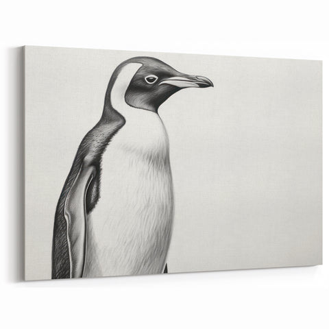 Penguin Wall Art - Minimalist Black & White Canvas Print for Decor