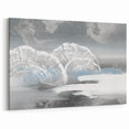 Serene Abstract Art with Tree Rings and Misty Blue and Gray Tones
