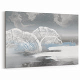 Serene Abstract Art with Tree Rings and Misty Blue and Gray Tones