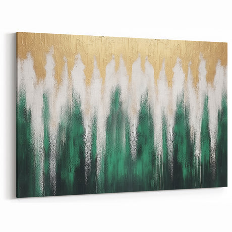 Abstract Green and Gold Strokes with Vertical Lines Modern Wall Art