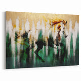 Majestic Horse Abstract Art with Green and Gold Strokes