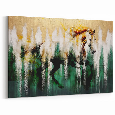 Majestic Horse Abstract Art with Green and Gold Strokes