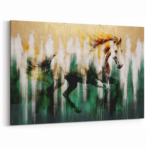 Majestic Horse Abstract Art with Green and Gold Strokes