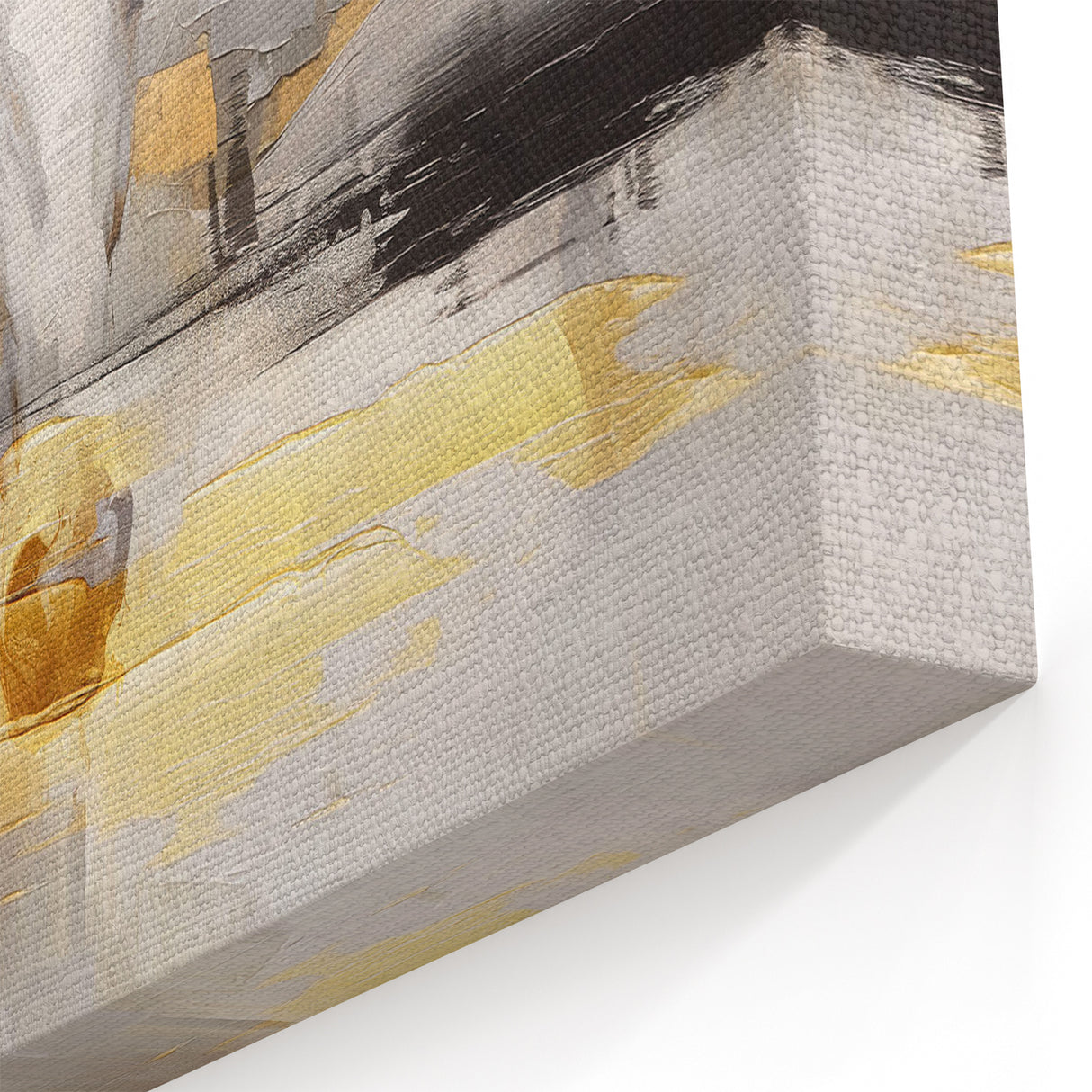 Modern Strokes & Lines Abstract Art - Green, Gold & Black Canvas
