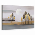 Golden and Gray Trees Abstract Line Art - Modern Geometric Strokes Canvas