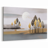 Golden and Gray Trees Abstract Line Art - Modern Geometric Strokes Canvas