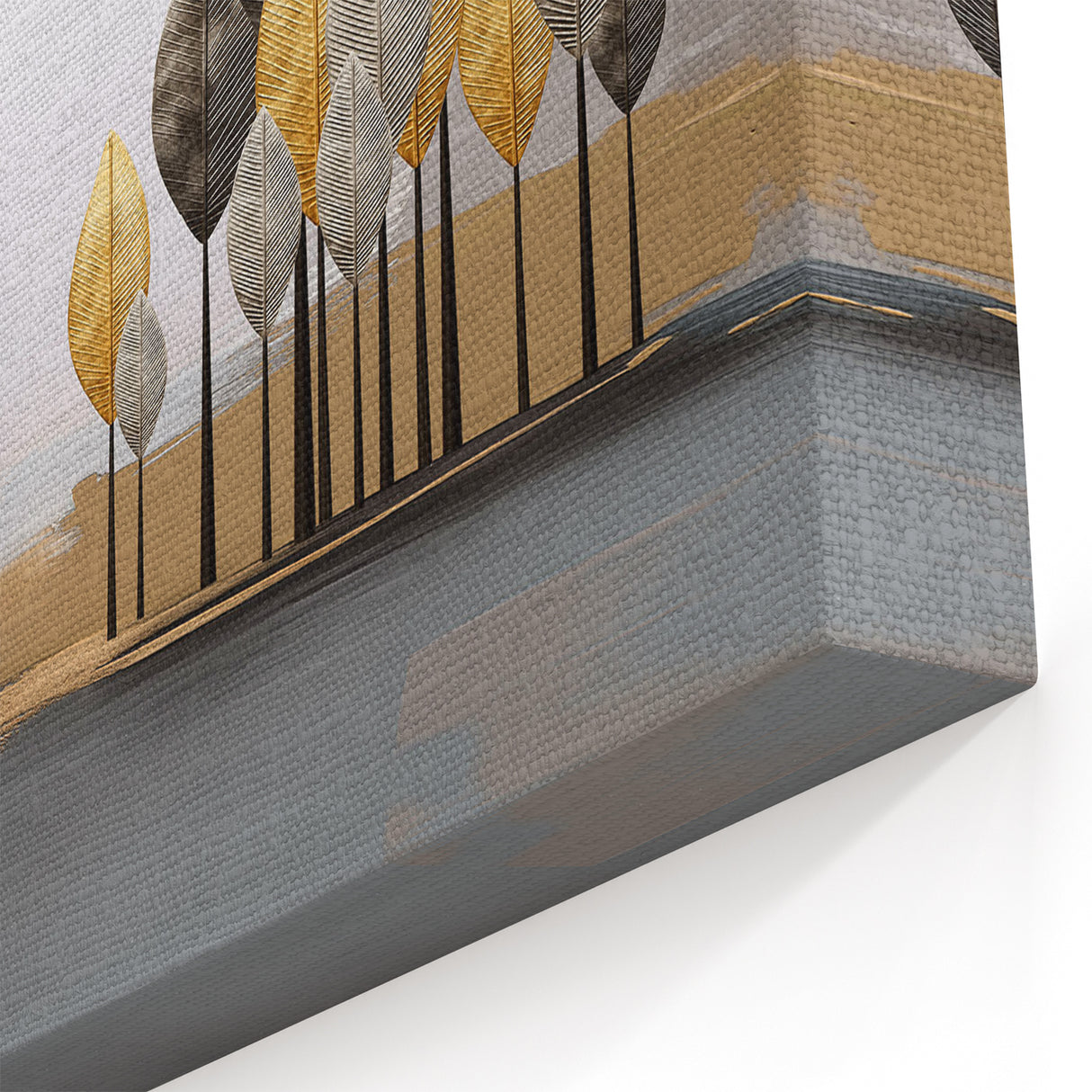 Golden and Gray Trees Abstract Line Art - Modern Geometric Strokes Canvas