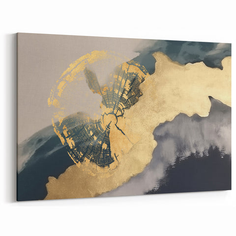 Golden Tree Rings on Abstract Strokes and Lines Modern Canvas Art