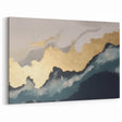 Abstract Gold Waves on Navy Blue and White Modern Canvas Art