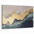 Abstract Gold Waves on Navy Blue and White Modern Canvas Art