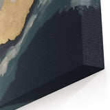 Abstract Gold Waves on Navy Blue and White Modern Canvas Art