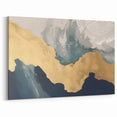 Golden Shores with Flying Birds Abstract Navy and Gold Canvas Art