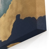 Golden Shores with Flying Birds Abstract Navy and Gold Canvas Art