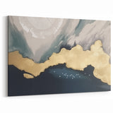 Golden Coast with Birds on Navy Abstract Strokes Canvas Art