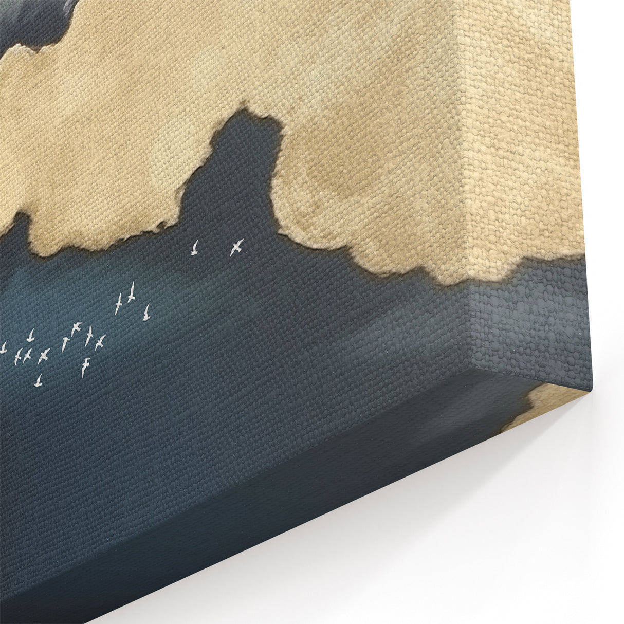 Golden Coast with Birds on Navy Abstract Strokes Canvas Art