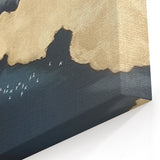 Golden Coast with Birds on Navy Abstract Strokes Canvas Art