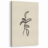 Minimalist Plant Line Art - Black Ink on Beige - Modern Botanical Decor