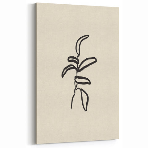 Minimalist Plant Line Art - Black Ink on Beige - Modern Botanical Decor