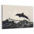 Bold Dolphin Wall Art - Dynamic Black and White Marine Canvas Print