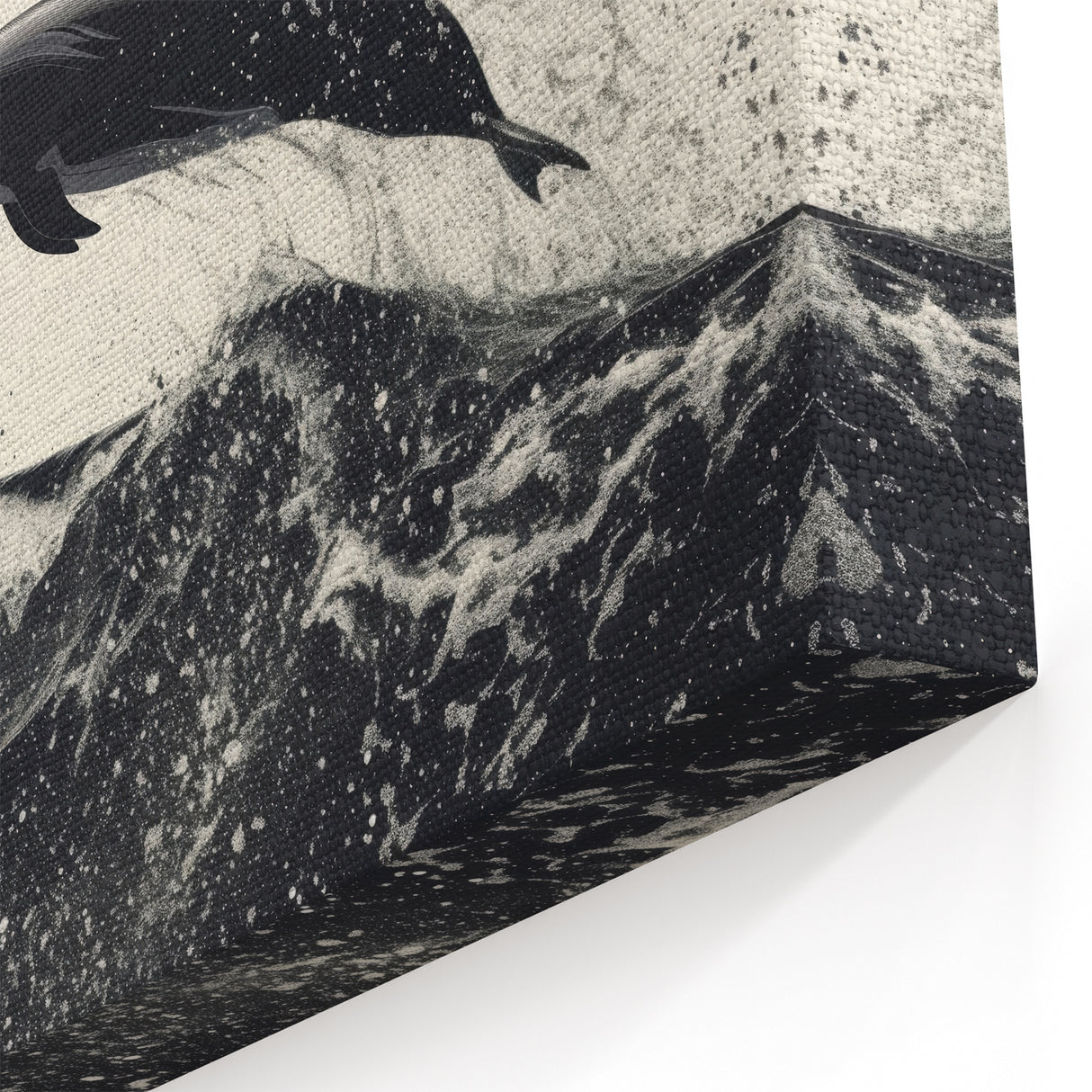 Bold Dolphin Wall Art - Dynamic Black and White Marine Canvas Print