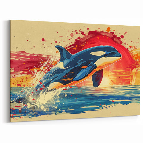 Vibrant Dolphin Wall Art - Bold Sunset Marine Life Canvas Print