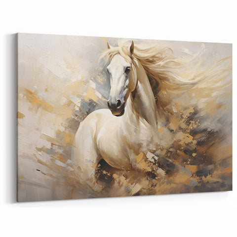 Dynamic White Horse Wall Art - Vibrant Equestrian Canvas Print Decor