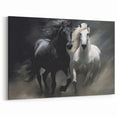Majestic Black and White Horse Wall Art - Dynamic Equestrian Canvas