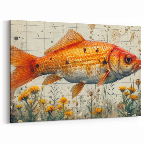 Golden Fish and Wildflowers Wall Art - Canvas, Framed & Acrylic