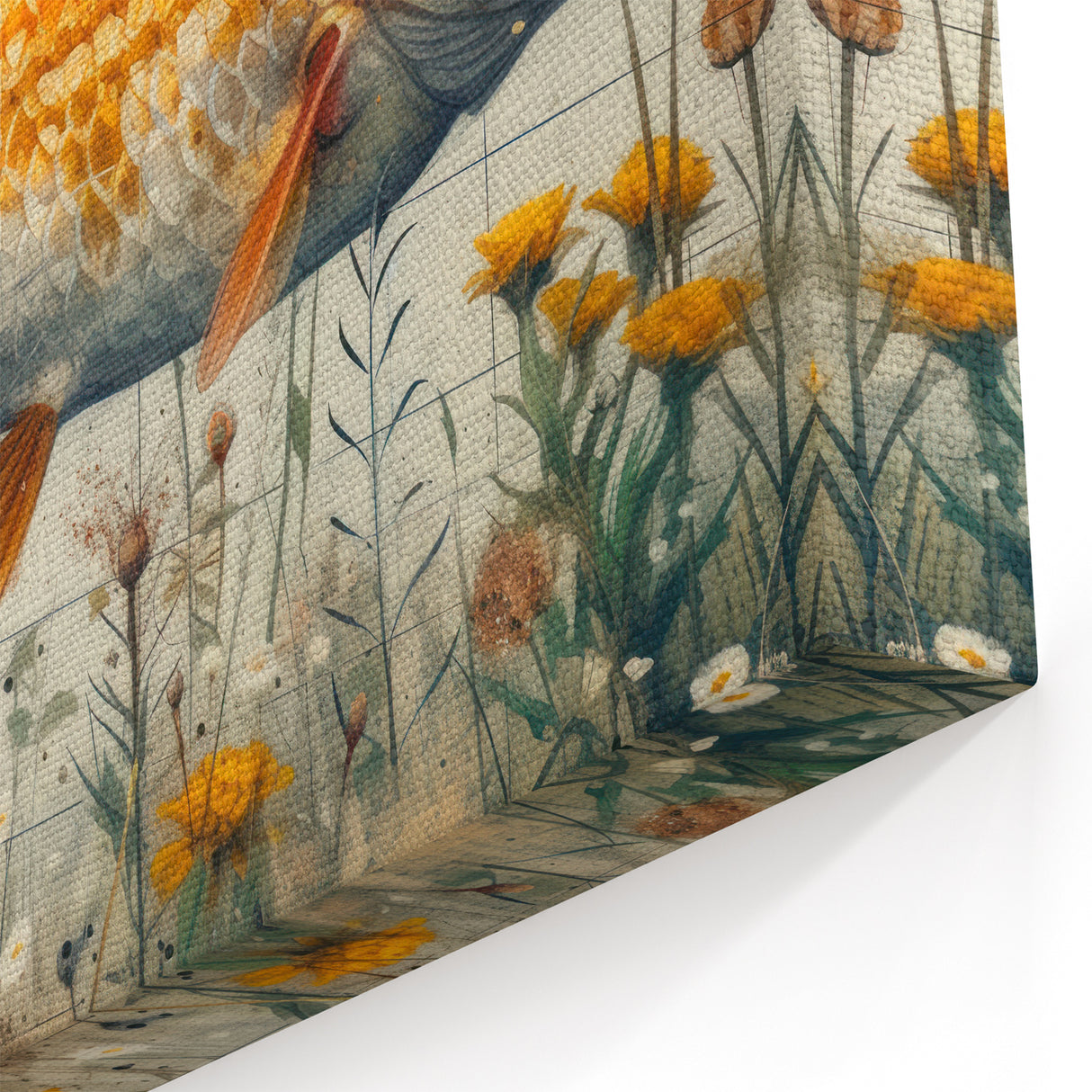 Golden Fish and Wildflowers Wall Art - Canvas, Framed & Acrylic