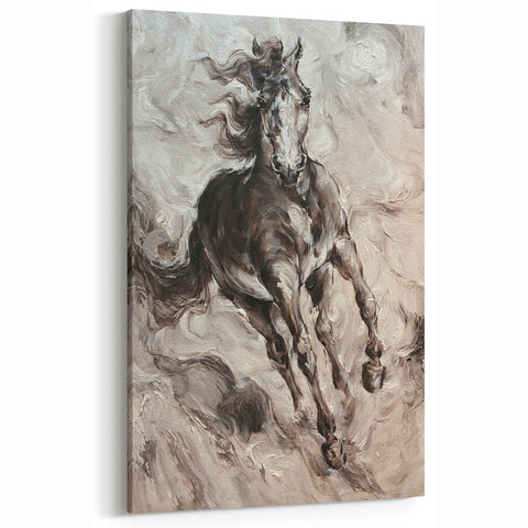 Powerful Brown Horse Wall Art - Rustic Equestrian Canvas Print Decor