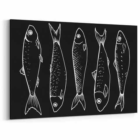 Minimalist Fish Wall Art - Black and White Canvas Print - Modern Decor