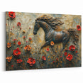 Elegant Horse in Floral Meadow Wall Art - Rustic Equestrian Decor