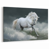 Majestic White Horse Wall Art - Powerful Equestrian Canvas Print Decor