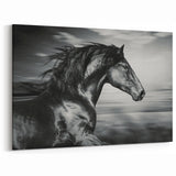 Black Horse in Motion Wall Art - Sleek Equestrian Canvas Print Decor