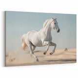 Graceful White Horse in Desert Wall Art - Elegant Equestrian Canvas