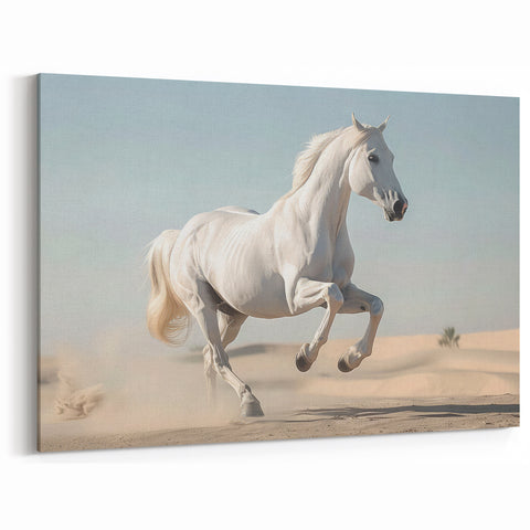 Graceful White Horse in Desert Wall Art - Elegant Equestrian Canvas