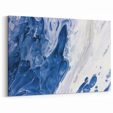 Ocean-Inspired Abstract Strokes - Blue and White Fluid Canvas Art