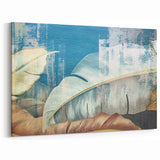 Modern Botanical Abstract Art - Teal and Beige Leaf Canvas Decor