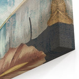 Modern Botanical Abstract Art - Teal and Beige Leaf Canvas Decor