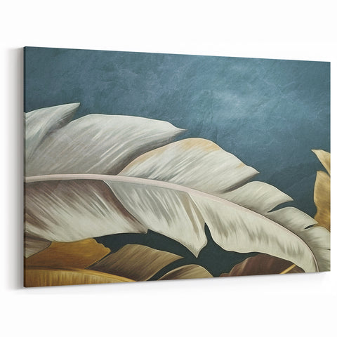 Modern Botanical Leaves Art - Elegant Teal and Gold Canvas Decor