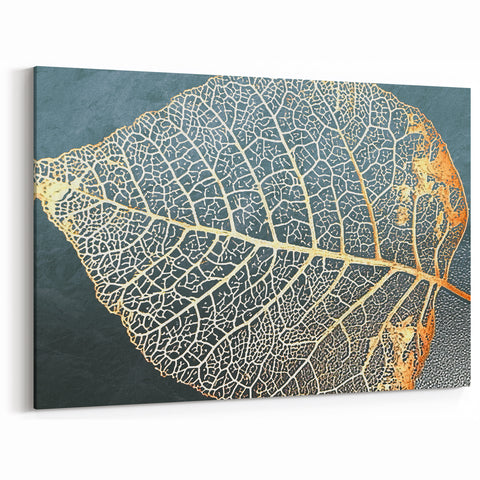 Golden Leaf Skeleton Art - Modern Nature-Inspired Abstract Canvas