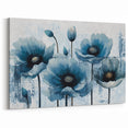 Blue Floral Abstract Art - Modern Elegant Poppy Flowers Canvas Print