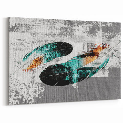 Abstract Feather Duo Art - Modern Rustic Feathered Canvas Print