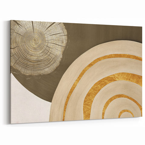 Gold & Beige Abstract Circles Art - Modern Geometric Canvas Print
