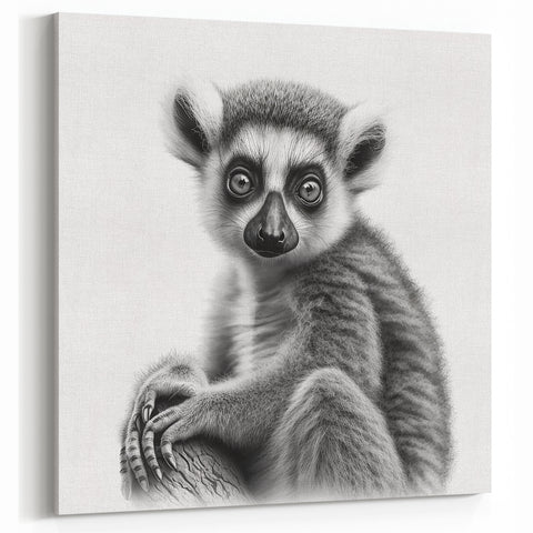 Monochrome Lemur Art Print - Elegant Black and White Wildlife Decor