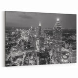 Atlanta Skyline Night View Wall Art | Black and White Cityscape Print
